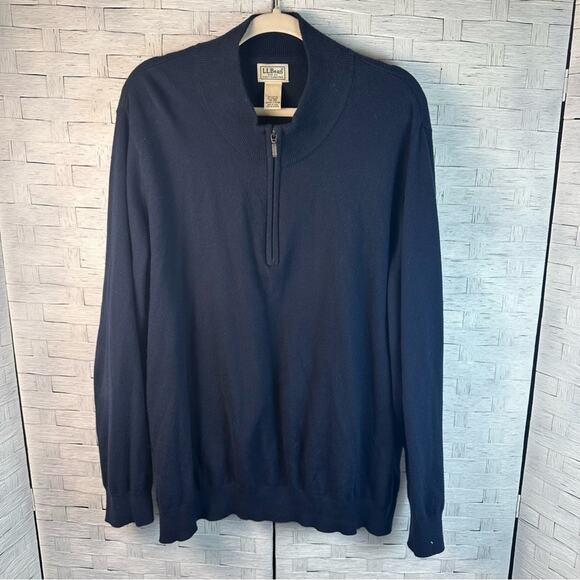L.L. Bean vintage Men's Navy sweater 1/4 zip 95% cotton 5% cashmere big & tall - Picture 1 of 9